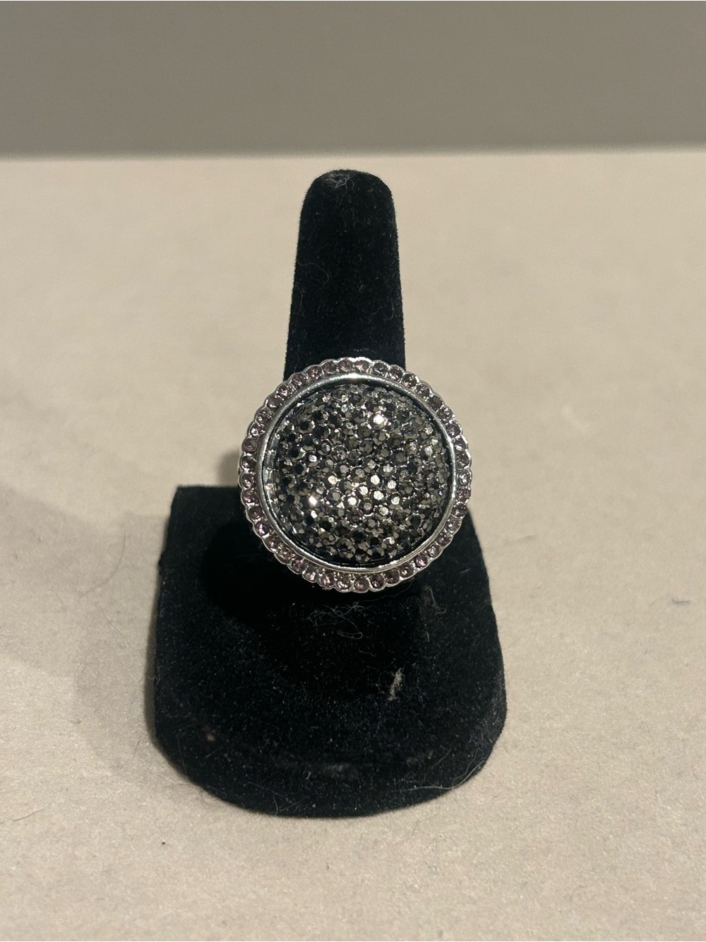 Black Pave Crystal Round Statement Ring